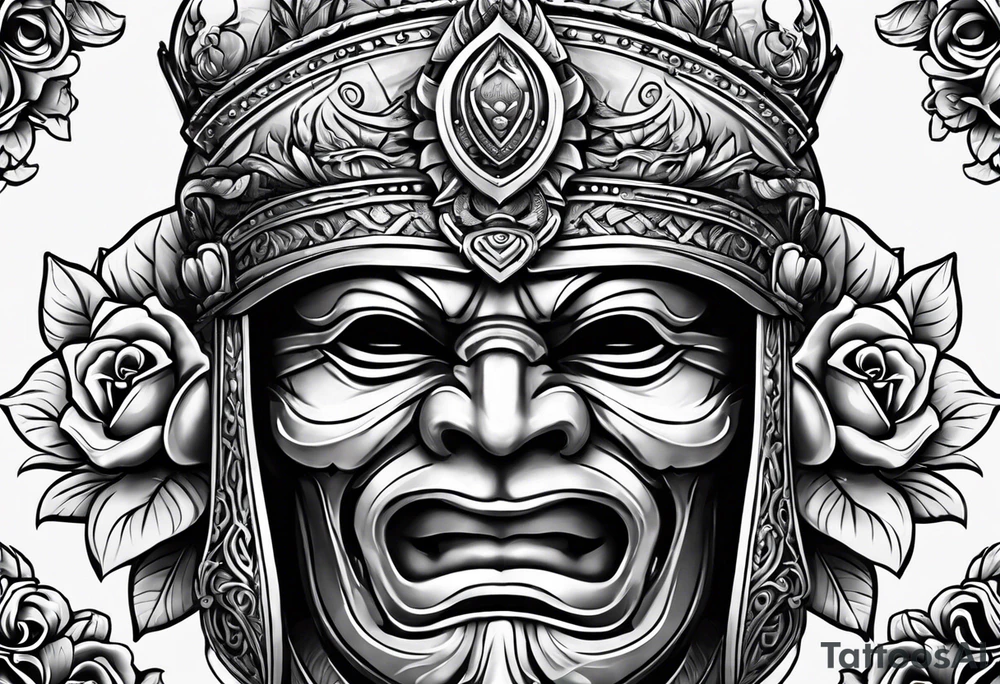 Temple helmet with roses tattoo idea