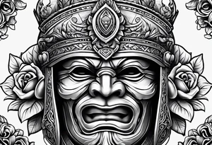 Temple helmet with roses tattoo idea