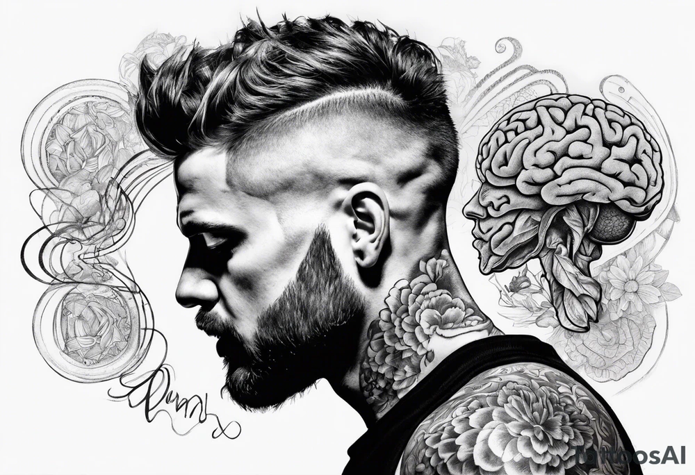 Man’s head open with brain thoughts and ideas visible portrait tattoo idea Man’s head open with brain thoughts and ideas visible portrait tattoo idea
