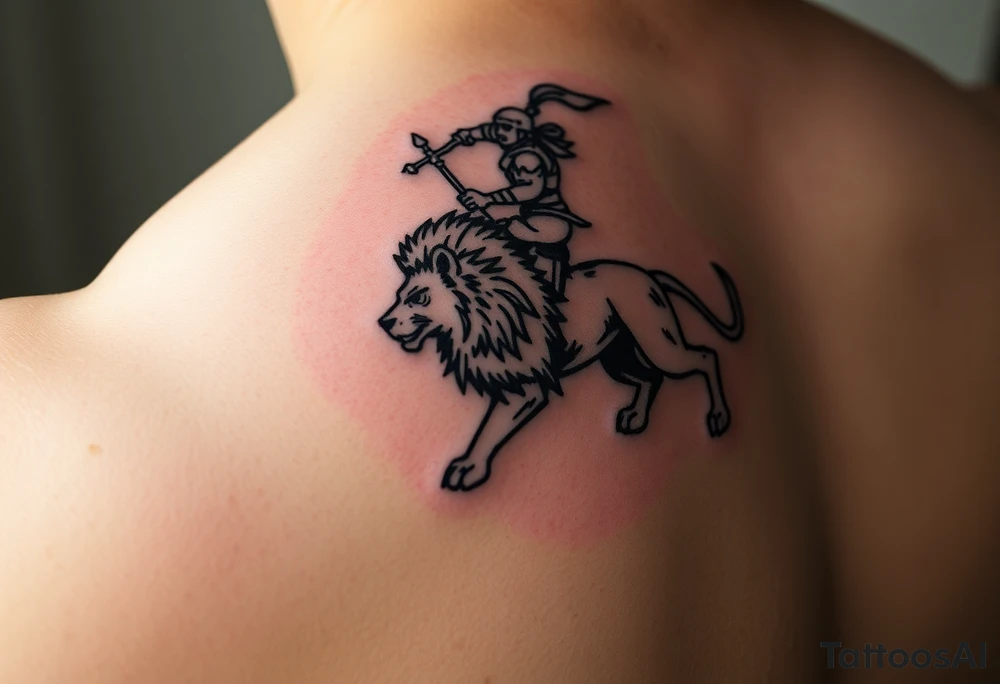 warrior riding on top of lion into battle tattoo idea