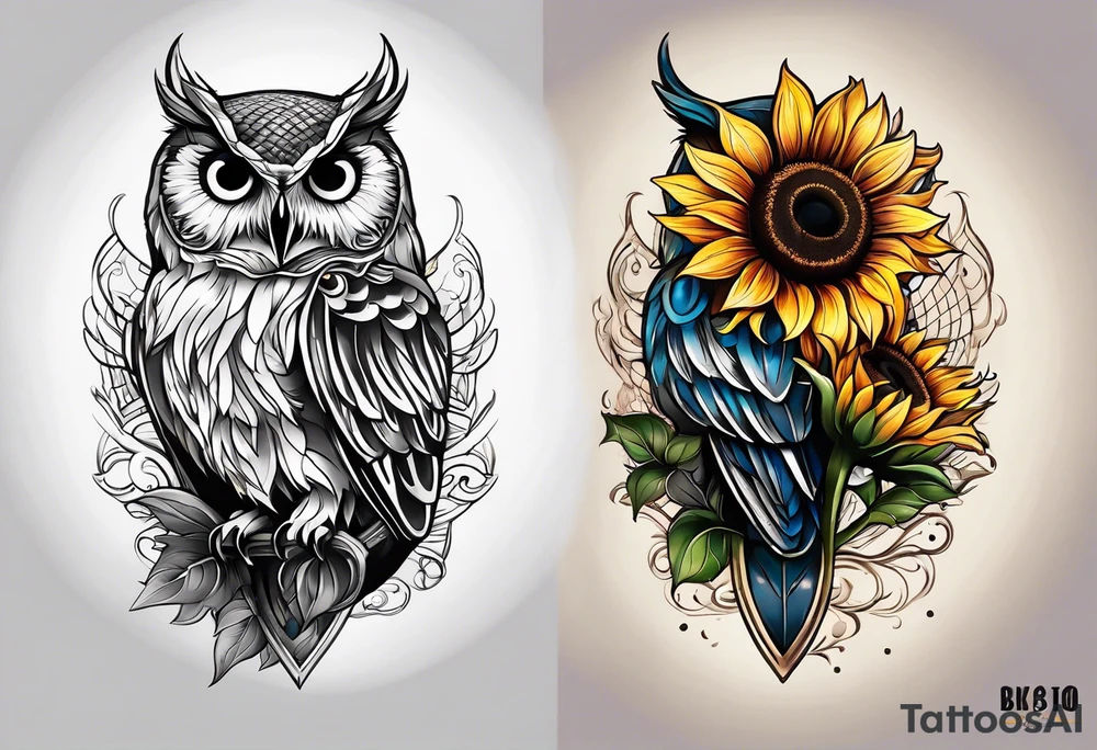 Sunflower and owl tattoo idea