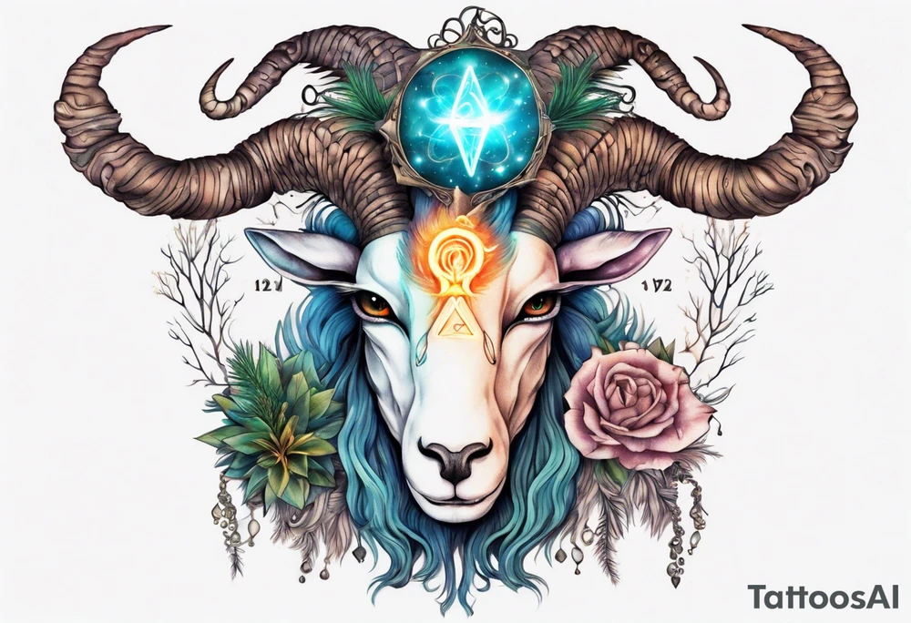 A Capricorn with glowing pineal gland tattoo idea