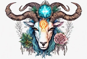 A Capricorn with glowing pineal gland tattoo idea