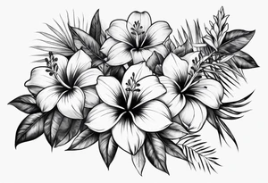 Tropical flower leaves tattoo idea