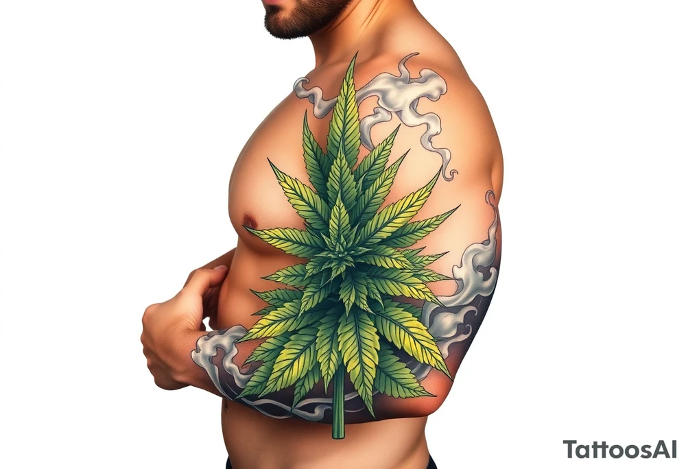 Massive weed plant surrounded by smoke tattoo idea