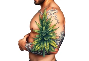 Massive weed plant surrounded by smoke tattoo idea