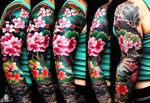 Japanese tattoo sleeve with a sakura tree. I already have a tattoo in my forearm and want to cocer it with the sakura trunk tattoo idea