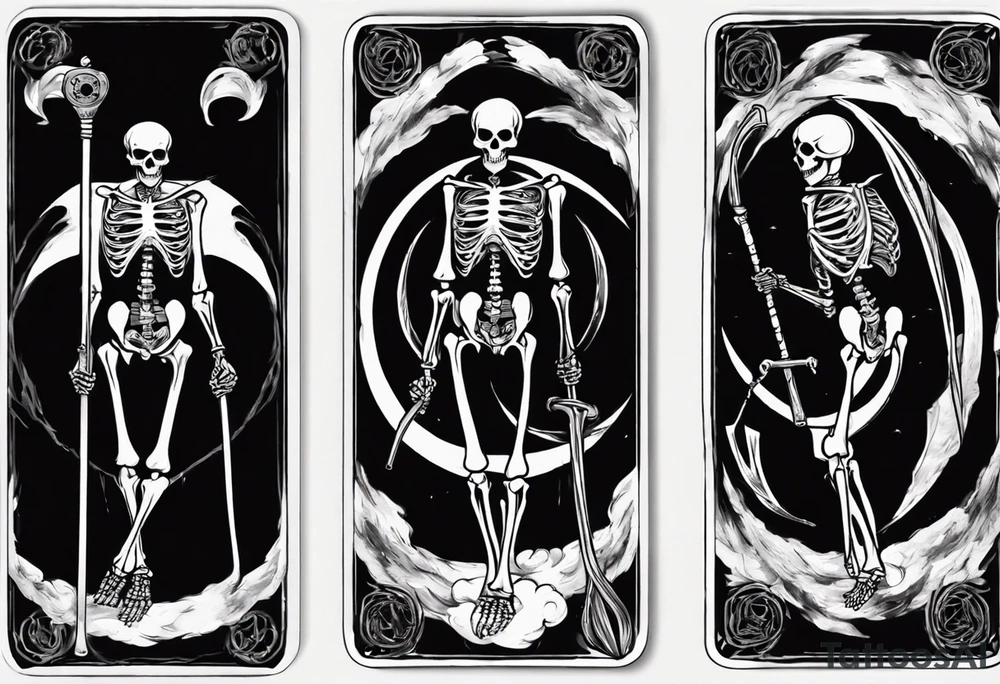 Skeleton with scythe death tarot card good and evil ying yang tattoo idea
