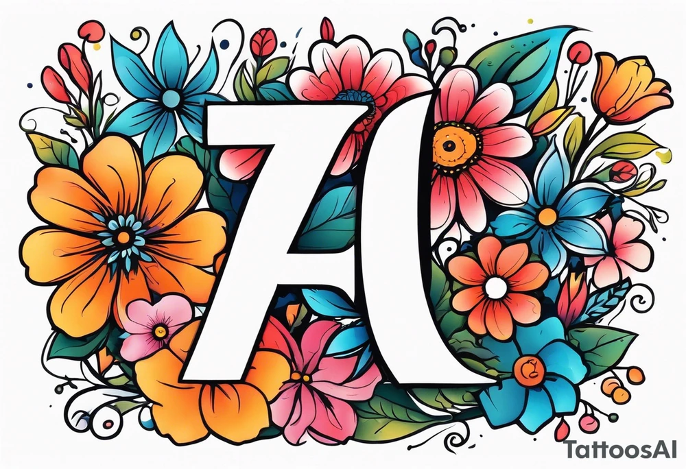 The number seven surrounded by colorful flowers tattoo idea The number seven surrounded by colorful flowers tattoo idea