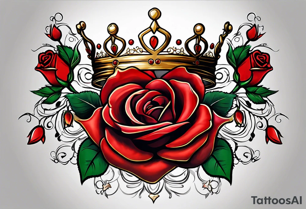 the red rose queen's golden crown with a heart tattoo idea