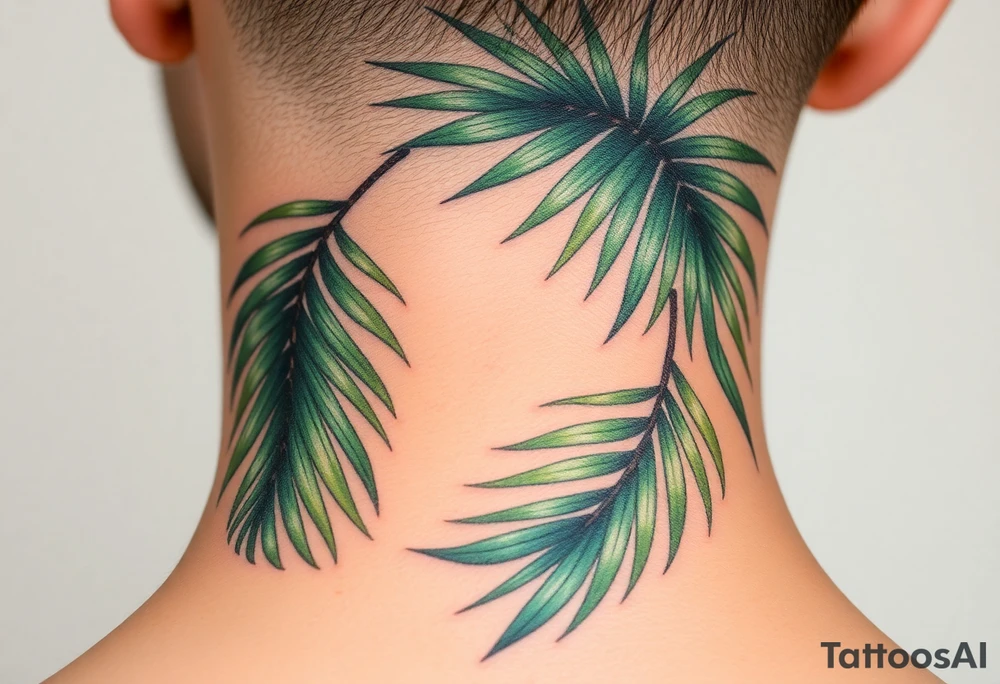 realistic large woven palm leaves tattoo idea