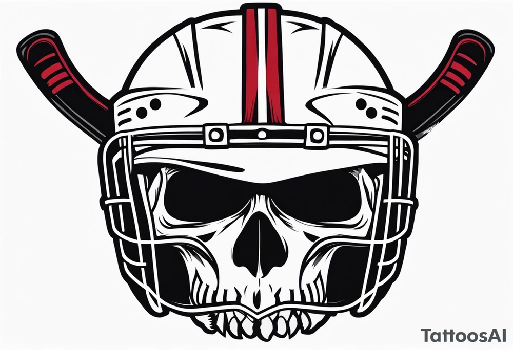 hockey skull mis shaped jaw and 
with helmet and puck tattoo idea