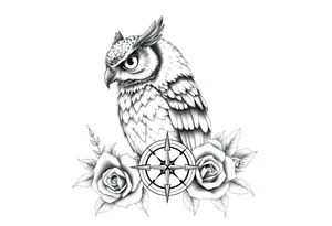 an owl,compass,roses, tattoo idea