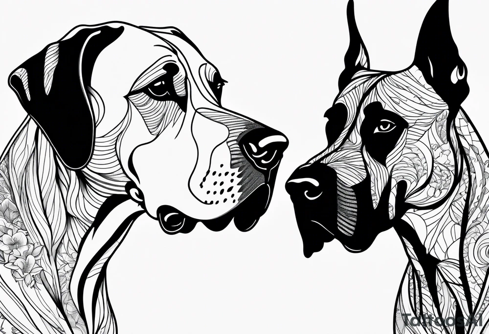 4 Great Dane heads together tattoo idea