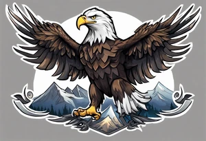 Tribute to Father representing a bald eagle with wings spread with mountain scene in the background tattoo idea