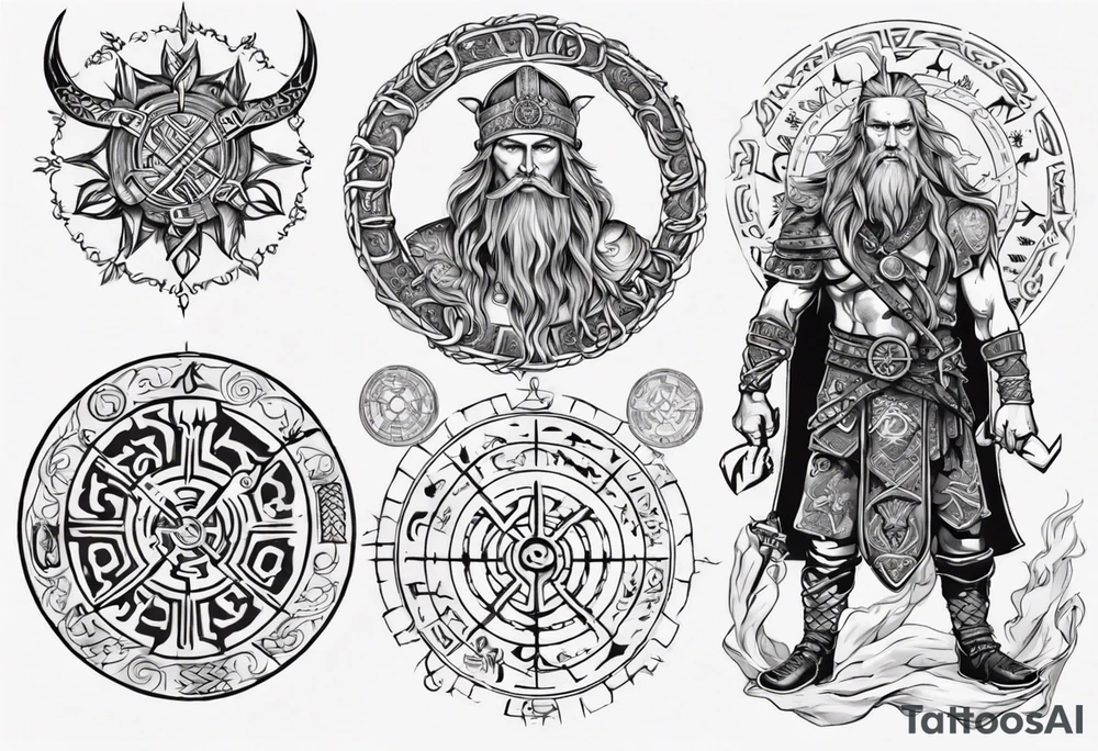 Norse god meili with vegvisir background tattoo idea