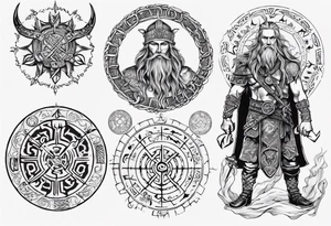 Norse god meili with vegvisir background tattoo idea