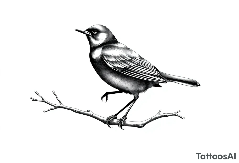 Male European Blackbird on a branch tattoo idea tattoo idea