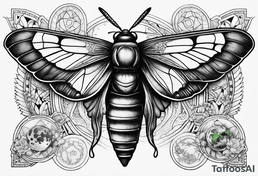 Death hawk moth with Pluto symbol in body of the moth tattoo idea