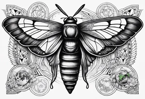 Death hawk moth with Pluto symbol in body of the moth tattoo idea