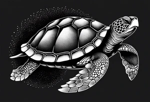 A serene turtle swimming underwater, detailed shell patterns visible, symbolizing patience and longevity.” tattoo idea