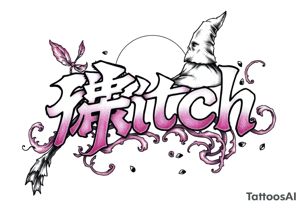 The word “싸이커스” and witch tattoo idea