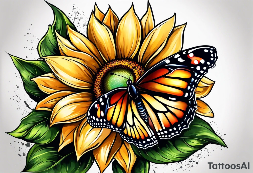 Sunflower and butterfly leg sleeve tattoo idea