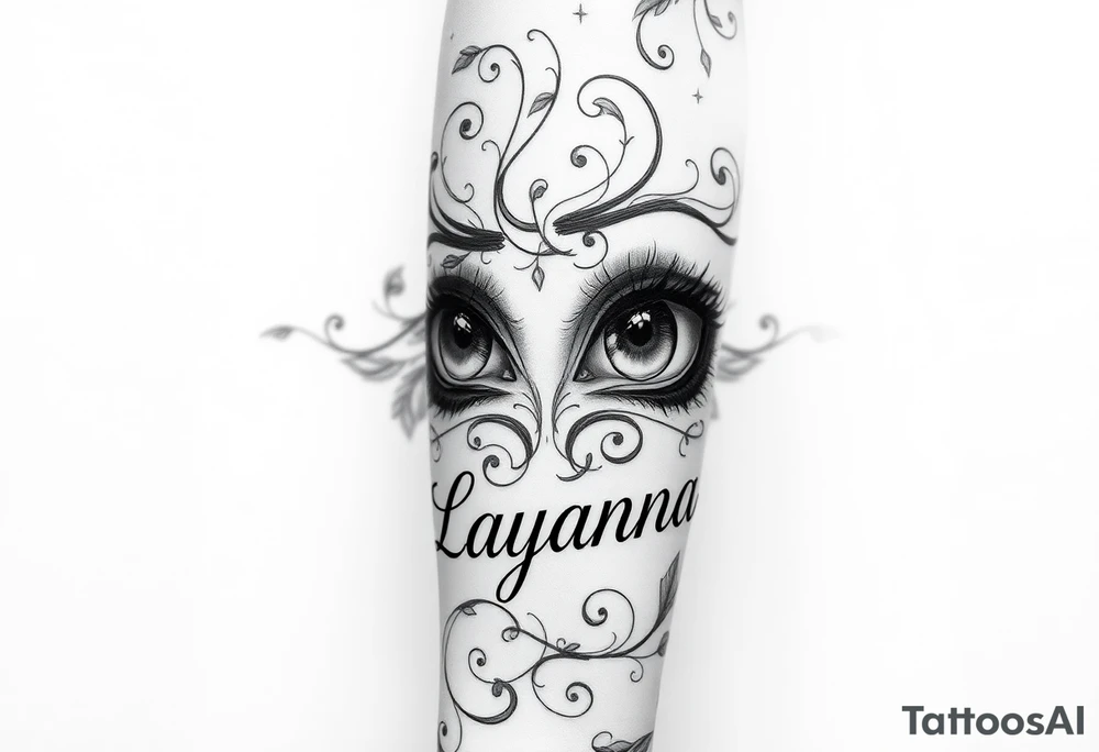 Girl eyes with the name layanna at the bottom of it tattoo idea