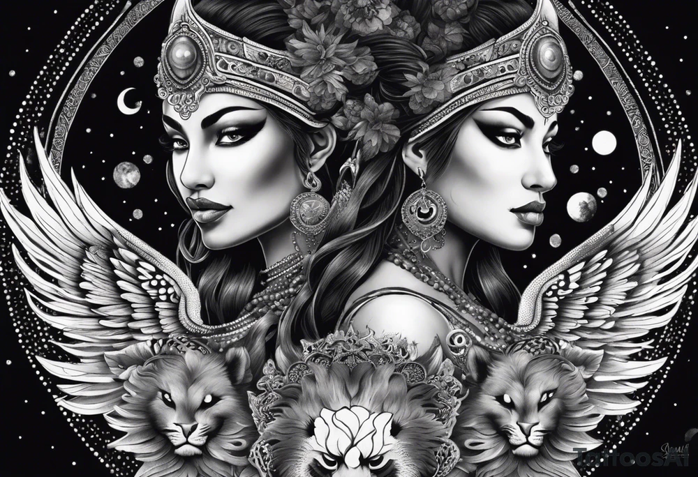 black kali, goddess pirate, alien, angel, pachamama, valkrye, warrior, flying, skull, lotus azul, wing, eagle, zenza resonance, stars, 5D, anahata chakra, death, durga, riding on a tiger, flying lady, kundalini, chest tatoo, samuri, rebel tattoo idea