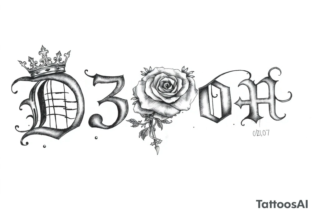 Name D3von spelt going down my arm with a crown and rose and cross and 03/27/07 tattoo idea