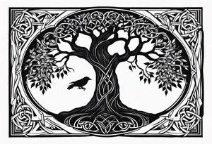 world tree with a raven and knotwork sleeve tattoo tattoo idea