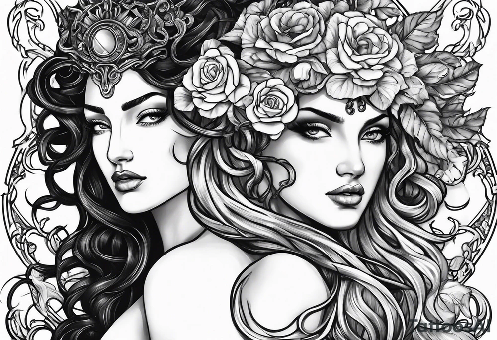 Persephone and medusa side by side tattoo idea Persephone and medusa side by side tattoo idea