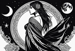 The morrigan, Irish goddess, raven, triple moon, battlefield, Celtic protection tattoo idea