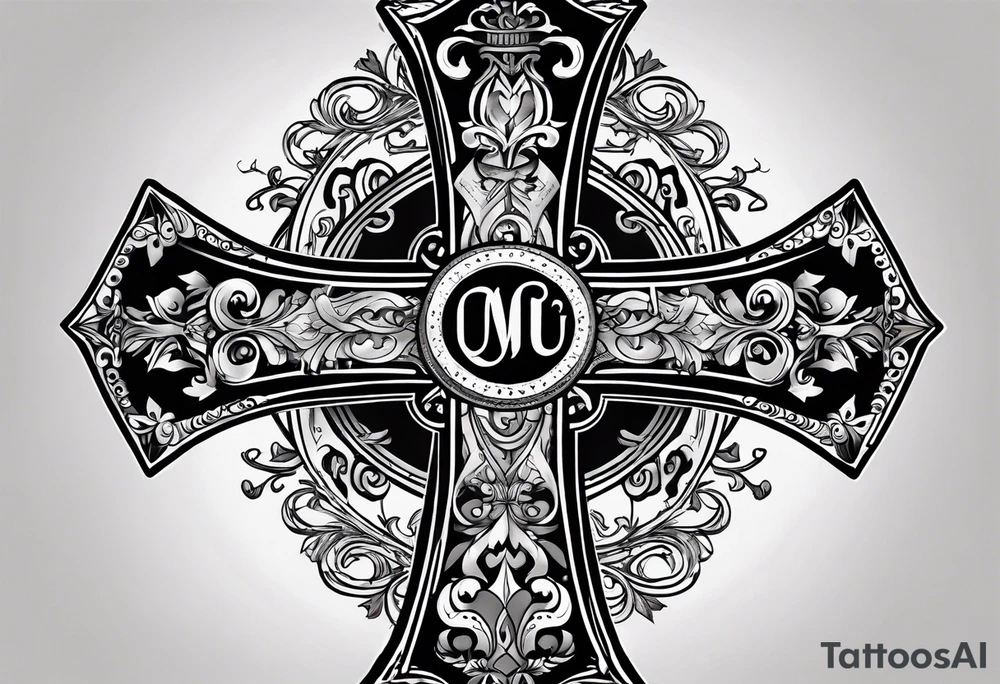a cross with text MÉS QUE UN CLUB tattoo idea