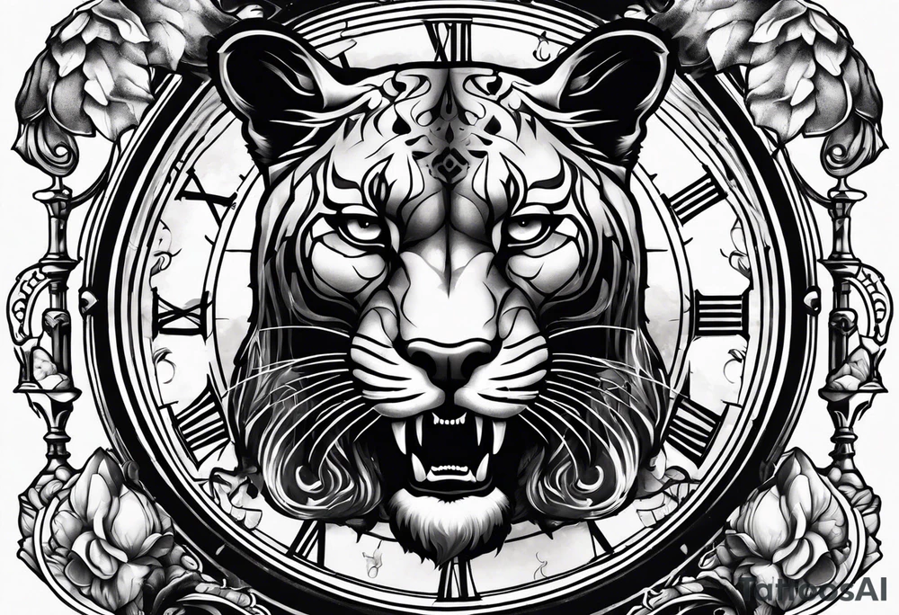 Brain and angry cougar inside hourglass tattoo idea Brain and angry cougar inside hourglass tattoo idea