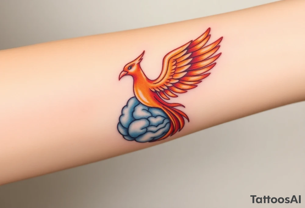 A phoenix rising out of a brain tattoo idea