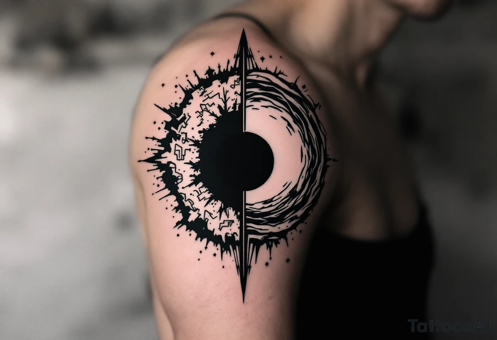 2 different worlds on both sides of a black hole tattoo idea