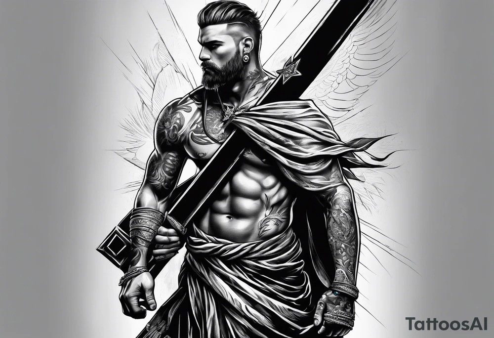 man carrying a cross tattoo idea