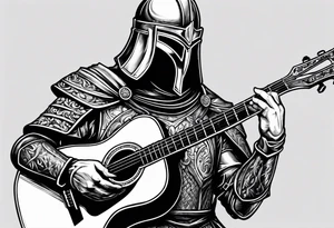 Armor of god knight with guitar necklace tattoo idea