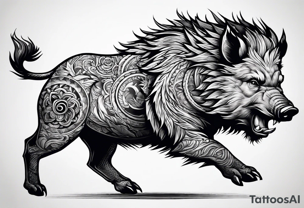 angry boar front tattoo idea