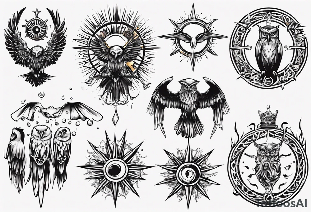symbol eines Kriegers Wasser Eule Sonne 
Sapere Aude tattoo idea