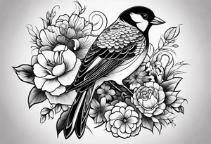 traditional style
leg sleeve with a bird and flowers tattoo idea