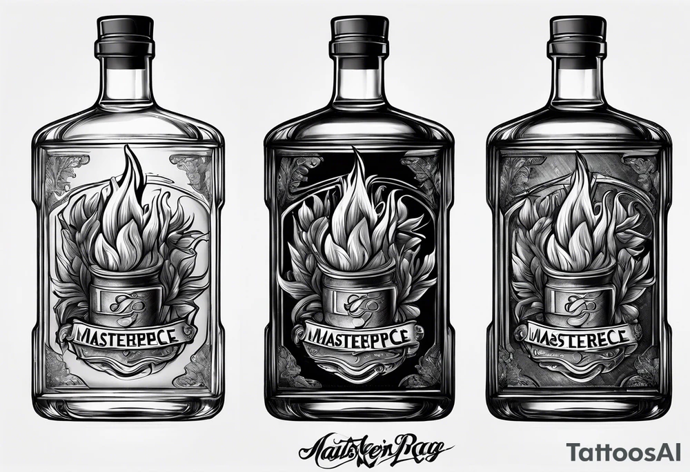 Flaming rag in whiskey bottle tattoo idea