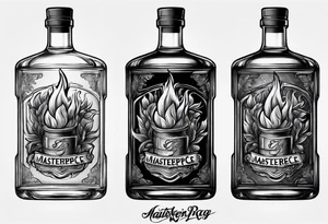 Flaming rag in whiskey bottle tattoo idea