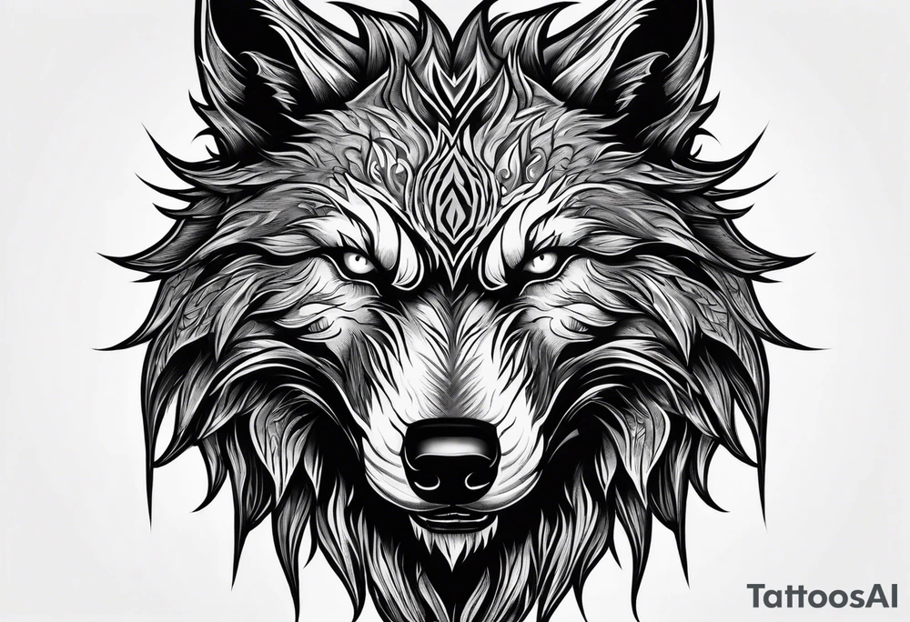 Werewolf face facing forward with a white and black eye very well detailed 
hand tattoo tattoo idea