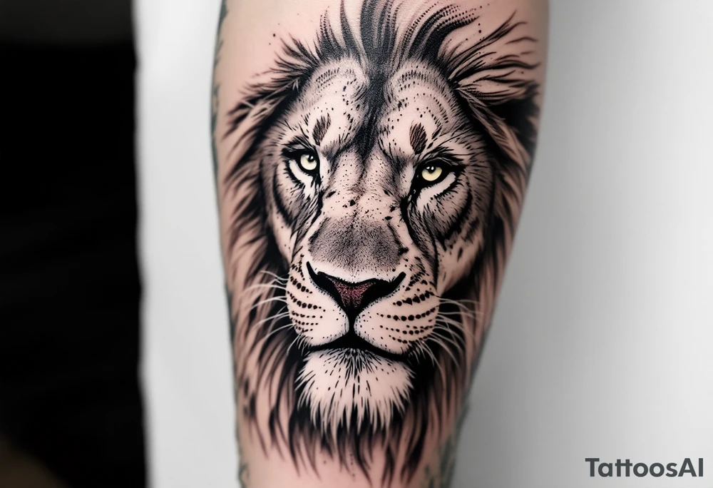 powerful majestic lion, close-up tattoo idea