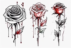rose flower, one line, blood dripping from the flower, tall, watercolor tattoo idea