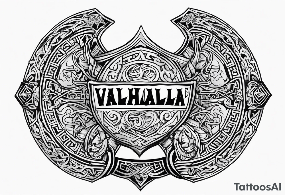 Valhalla viking gods shield hatchet tattoo idea