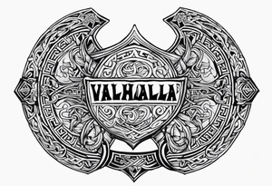 Valhalla viking gods shield hatchet tattoo idea