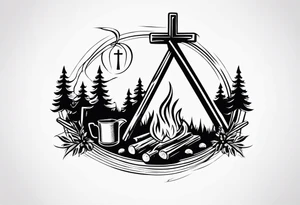 christian 
cross; campfire, golf, campfire, whiskey glass tattoo idea